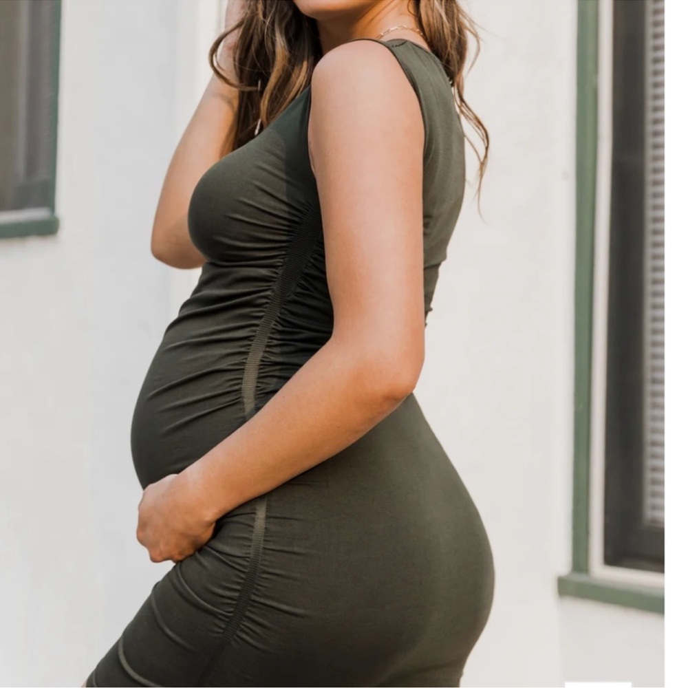 Olive Green Sleeveless Maternity Dress (M/L)& Peach Sleeveless Maternity dress